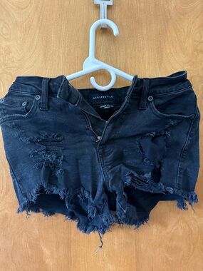 Aeropostale Black Distressed Cutoff Jean Shorts
